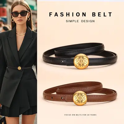 Women's White Leather Belt with Gold Buckle