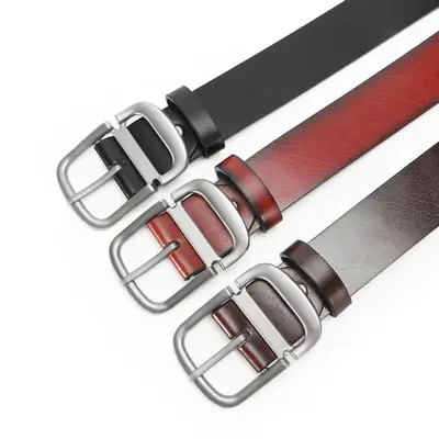 Men's Black Leather Belt with Pink Inner & Silver Buckle