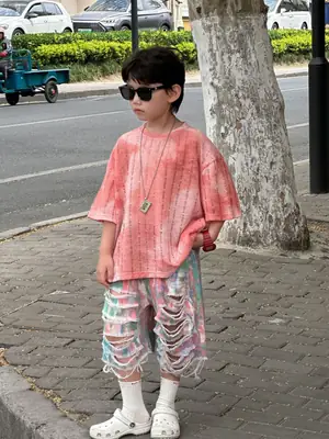 Kids Cotton T-Shirt Set Pink Striped Shorts Summer Wear
