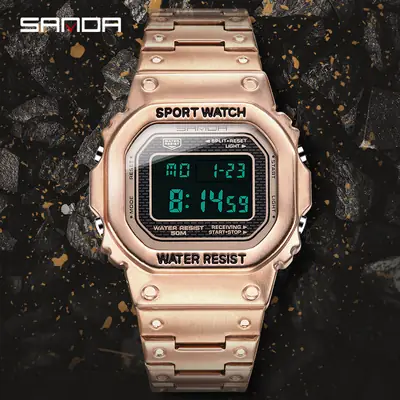 Sanda Rose Gold Digital Water Resistant Square Watch for Men