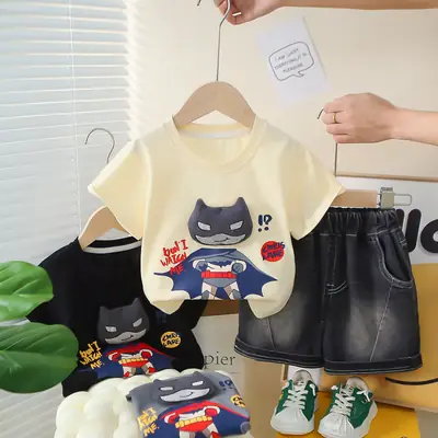 Kids Cartoon T-Shirt Shorts Set Black Summer Wear