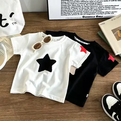 White Star Printed Boys T-Shirt Short Sleeve Cotton Summer Wear