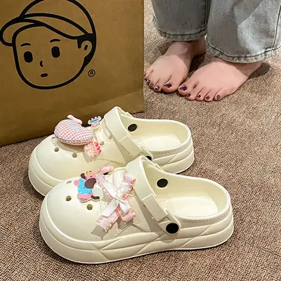 Women Cute Croc Shoes Black Spring Summer Anti-Slip