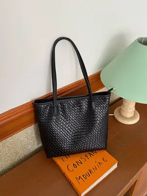 Large Woven Textured Shoulder Bag for Women