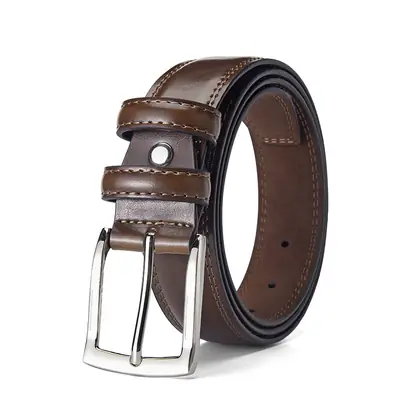 Men's Black Genuine Leather Waist Belt Two-Layer Cowhide