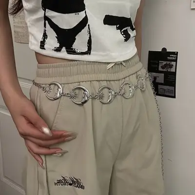 Vintage Metal Moon Waist Chain Women's Jeans