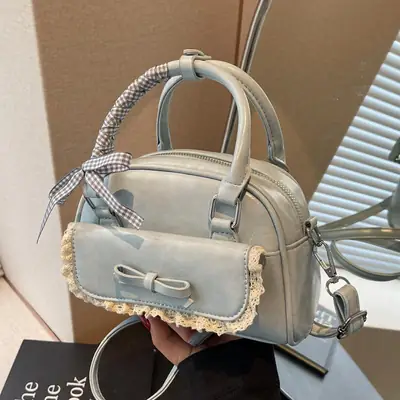 Women's Textured Square Shoulder Bag Grey 2025