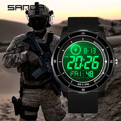 Sanda Digital Stopwatch Watch Orange Strap Waterproof Sports Wear