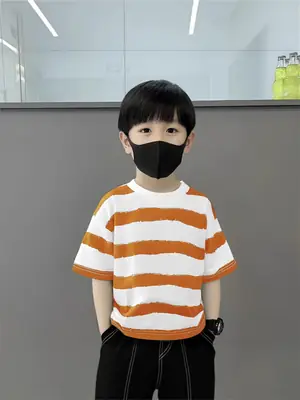 Boy's Green Striped Cotton T-Shirt Summer Wear 2025