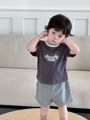 Boys Cartoon T-Shirt Shorts Set Summer Korean Style 2026