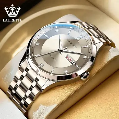Laurette Men's Quartz Calendar Watch with Stainless Steel Band