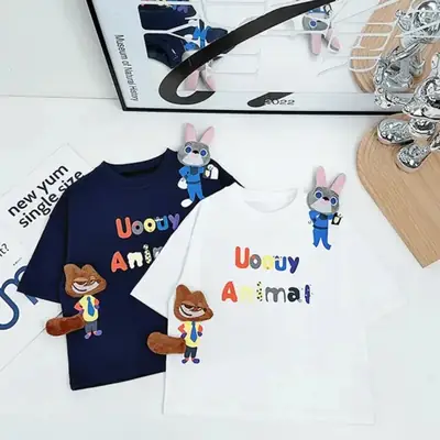 Kids Cartoon T-Shirt Shorts Set Blue White
