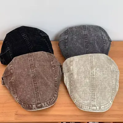 Washed Vintage Denim Forward Cap All Season Fashion Versatile Beret Retro British Casual Artist Cap Duckbill Cap