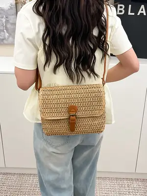 Women Crossbody Bag Woven Beige 2025 Beach Use