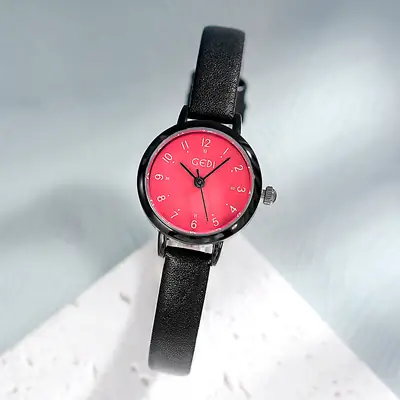 Women's Dopamine Red Quartz Watch with Black Strap