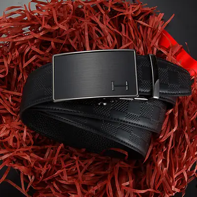 2025 Genuine Leather Belt for Men Black Automatic Buckle