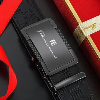 Men's Black Genuine Leather Belt with Automatic Buckle