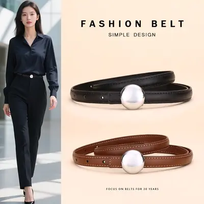 Women's Thin Leather Belt for Business Dress