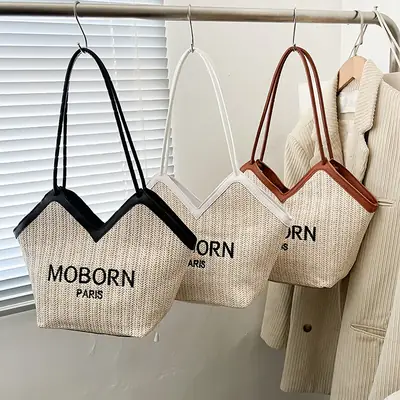 2025 Straw Woven Shoulder Bags with Lettering