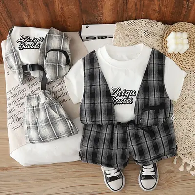 2025 Plaid Casual Two-Piece Set for Boys Summer