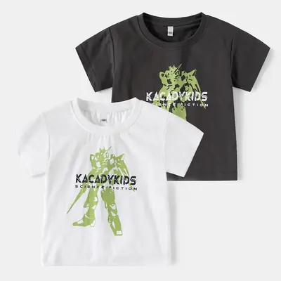 2025 Boys Cartoon T-Shirt Black Graphic Short Sleeve
