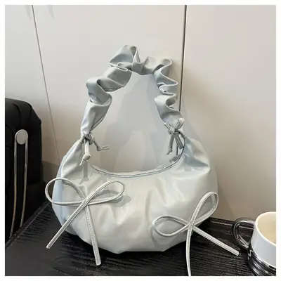 Silver Pleated Bow Shoulder Bag for Women 2025
