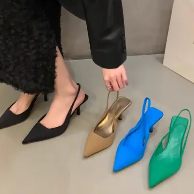 French Stiletto High Heels Women's Green Blue Black