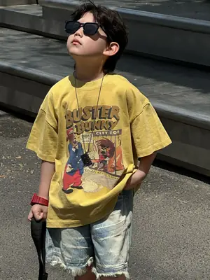 Kids Printed T-Shirt Yellow Boys Summer Loose Fit
