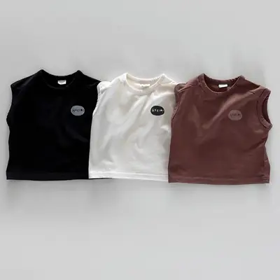 Children's Sleeveless T-Shirt Pure Cotton Summer Wear Black White Brown