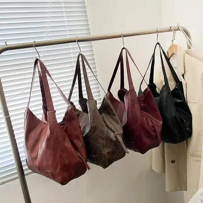 2025 Spring Women's Leather Shoulder Bags Large Capacity Korean Style