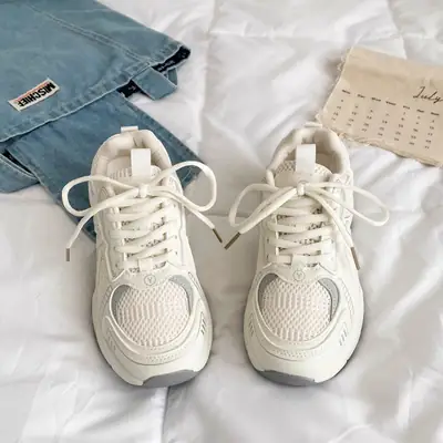 Women White Mesh Knee-high Sneakers 2025 Summer