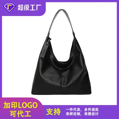 Black Large-Capacity Soft Leather Tote Bag for Women