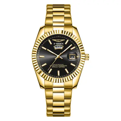 Men's Gold Steel Band Automatic Calendar Watch