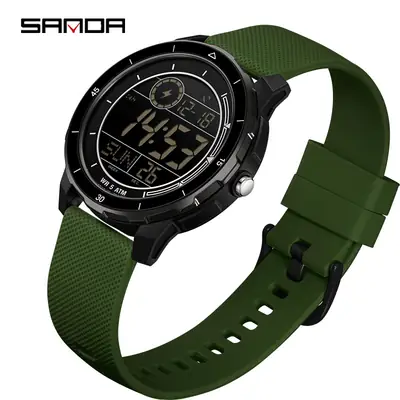 Sanda Digital Alarm Clock Watch White Silicone Strap