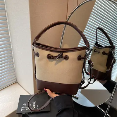 Women's Retro Bucket Bag Brown Beige Crossbody 2025
