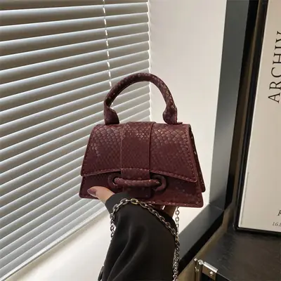 2025 Women's Maroon Crossbody Bag with Chain Strap