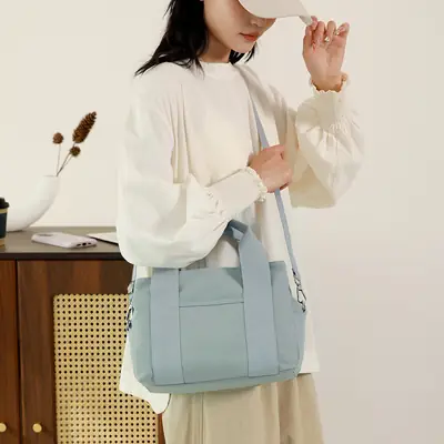 Women's Light Blue Canvas Shoulder Bag 2025 New College Student