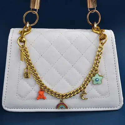 White Quilted Women's Chain Shoulder Bag with Rainbow Decor