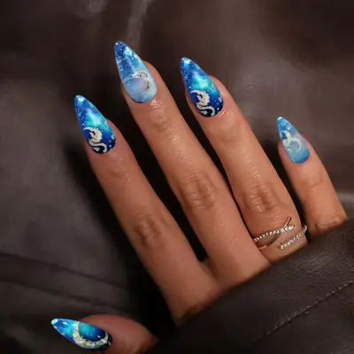 24Pcs Blue Secret Niche Press On Nails