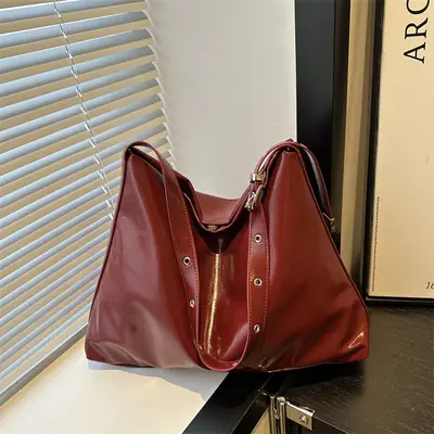Maroon Leather Crossbody Bag for Women Large Capacity