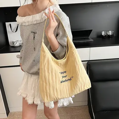 Women's Large Capacity Shoulder Bag with "Happy Your Weekend" Print