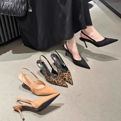 Women Pointed Toe High Heels Suede Black 2025