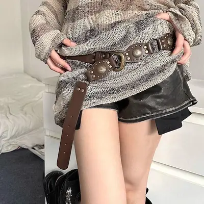 Vintage Brown Rivet Belt for Women