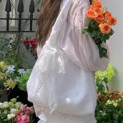 White Lace Shoulder Tote Bag for Women