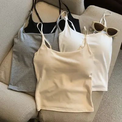 Summer New Product: Beautiful Backless Camisole with Chest Pads, Adjustable Thin Straps, Solid Color, Slim Fit, Flattering for Women