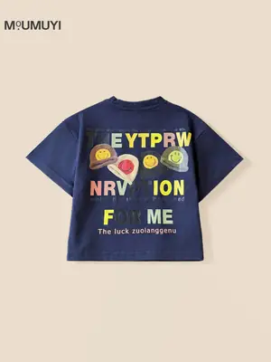 Kids Blue Cartoon Short Sleeve T-Shirt 2026