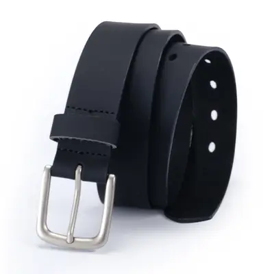 Men's Black Genuine Leather Belt with Silver Buckle