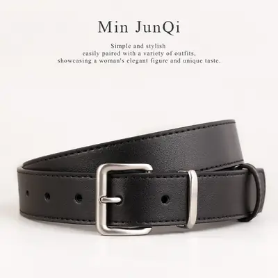 Women's Genuine Leather Belt with Pin Buckle Black