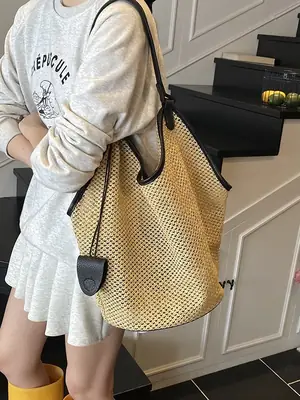Women Woven Mesh Shoulder Bag Gold 2025 Summer