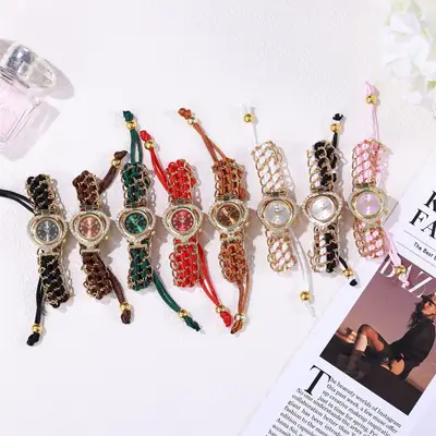 Women's Heart-Shaped Quartz Watch with Gold Braided Bracelet